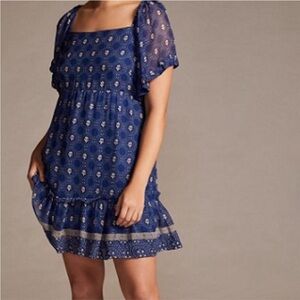Anthropologie Blue Patterned Mini Dress